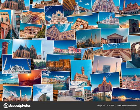 Photo Collage Wooden Surface Made Diverse World Travel Destinations ...