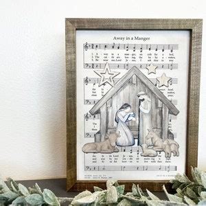 Nativity Scene Away in a Manger Christmas Sign Christian - Etsy