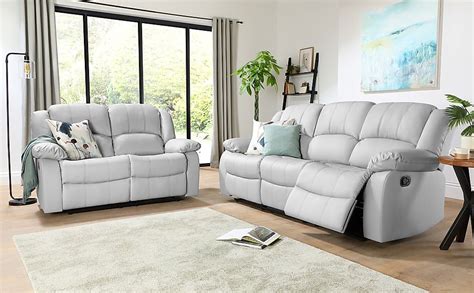 Dakota 3+2 Seater Recliner Sofa Set, Light Grey Classic Faux Leather ...