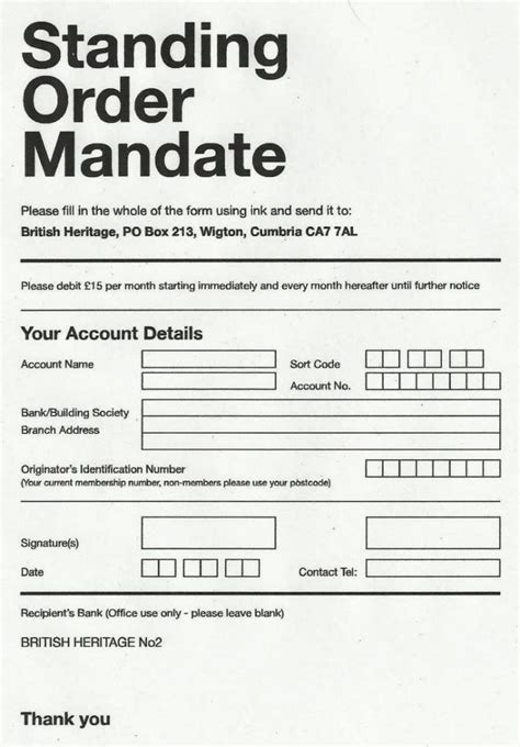 Standing Order Mandate Form Template - SampleTemplatess - SampleTemplatess