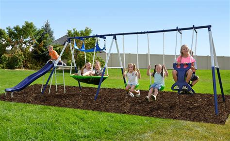 Sportspower Outdoor Rosemead Metal Swing Set with Roman Glider, Saucer ...