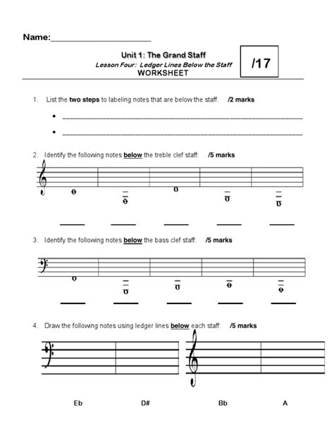 Unit 1-Lesson 4-Ledger Lines Below-Worksheet