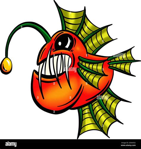 Colour Cartoon Anglerfish Fish Outline Illustration Vector Stock Vector ...