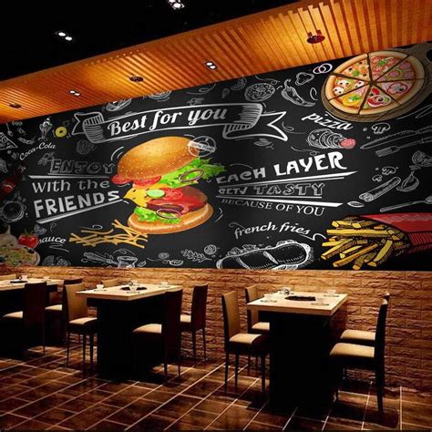 Cafe Fast Food Hamburger Wall Mural | Small restaurant design, Cafe ...