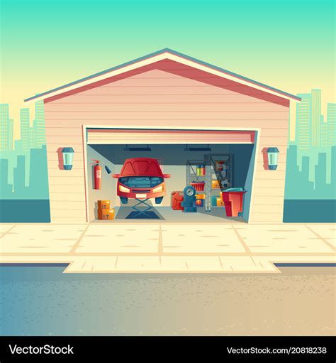 Cartoon mechanic workshop with car garage Vector Image