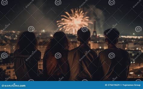 City Skyline Explodes with Fireworks, Joyous Celebration Generated by ...