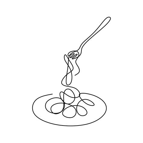 Single continuous line drawing of delicious spaghetti with fork. Italy ...