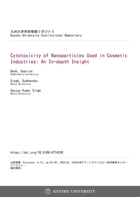 (PDF) Cytotoxicity of Nanoparticles Used in Cosmetic Industries: An In ...