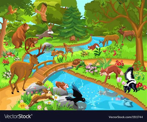 Happy forest Royalty Free Vector Image - VectorStock | Easy animal ...