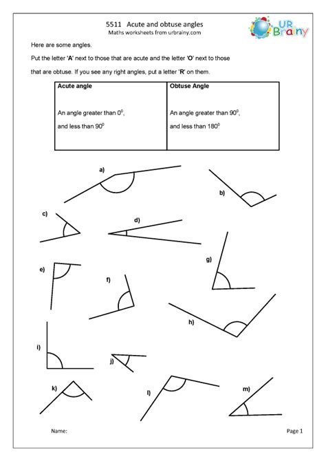 Acute Obtuse And Right Angles Worksheets - Worksheets For Kindergarten