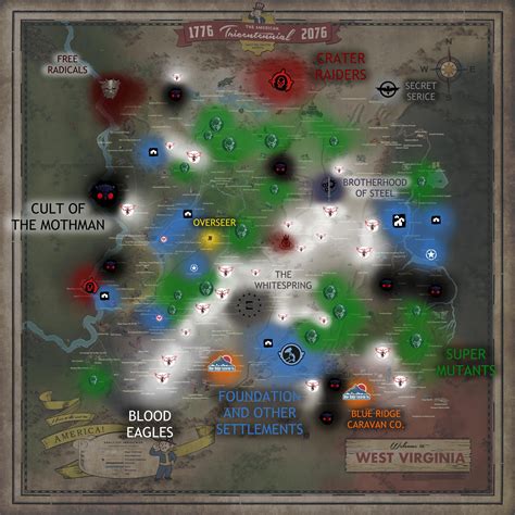 Map of the current factions in Fallout 76 : fo76