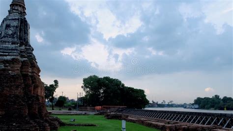 High Water at the River in Ayutthaya, Thailand at Wat Chaiwatthanaram ...