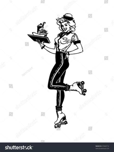 Carhop 4 - Waitress On Rollerskates - Retro Clip Art Stock Vector ...