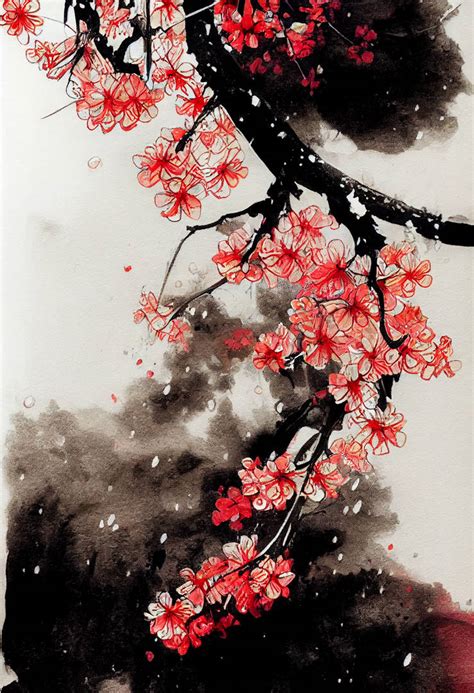 SUMI- E Style Cherry Flowers by gdoto on DeviantArt