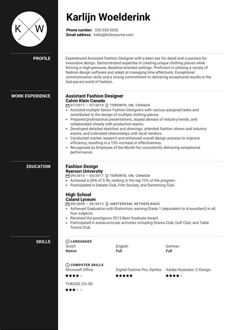 Assistant Fashion Designer Resume Sample | Kickresume