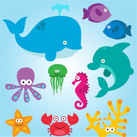 Sea Animal Clipart Sea Animal Clip Art Sea Creatures Fish - Etsy | Sea ...