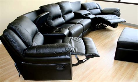 HOME THEATER SEATING BLACK LEATHER RECLINER SECTIONAL SOFA MOVIE