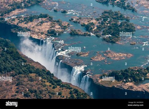 Victoria Falls Aerial View, Zambezi River Waterfall, between Zimbabwe ...