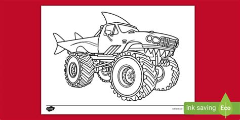 FREE! - Shark Monster Truck Colouring Page – Colouring – Twinkl