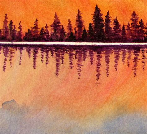 Sunset Original Watercolor Painting Sunset Pine Tree Wall - Etsy