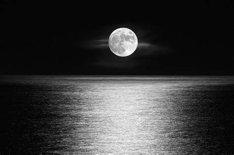 HD wallpaper: Earth, Moon, Black & White, Horizon, Moonlight, Ocean ...