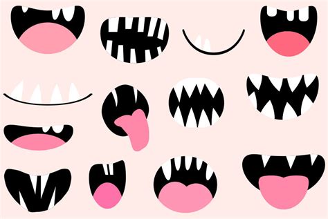 Spooky monster mouths clipart, Funny Halloween creature teeth tongues ...