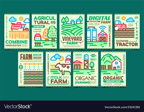 Farming landscape advertising posters set Vector Image