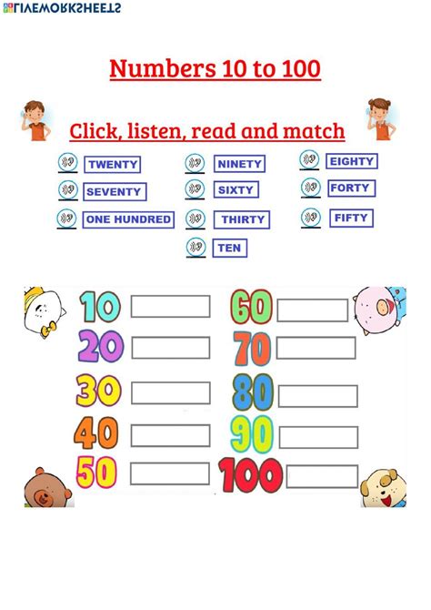 English Worksheet Numbers 10-100 - Dorothy Reeve's English Workheets