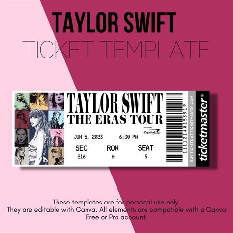 Taylor Swift the Eras Tour Ticket Canva Template Ticket - Etsy Nigeria ...