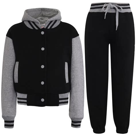 Kids Tracksuit Girls DESIGNER Baseball Plain Top Bottoms Jogging Suits ...