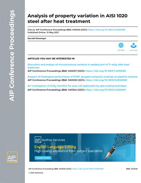 (PDF) Analysis of property variation in AISI 1020 steel after heat ...