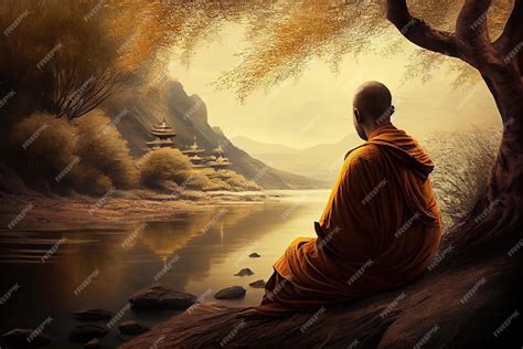 Premium Photo | Generative ai illustration of buddhist monk in ...