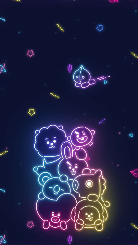 Download Bt21 Wallpaper Neon PNG