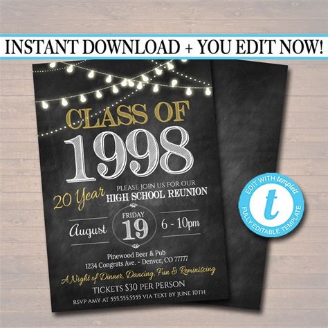 Editable Reunion Invitation Template Any Year College Reunion, High ...