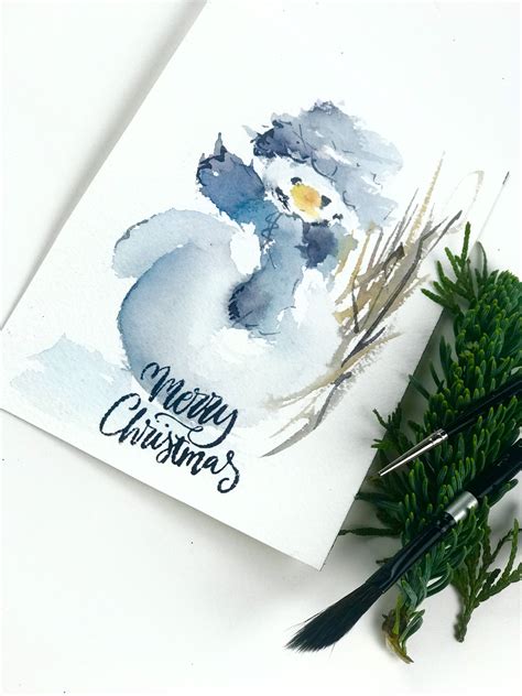 Snowman Watercolor Christmas Card | Watercolor christmas cards, Painted ...