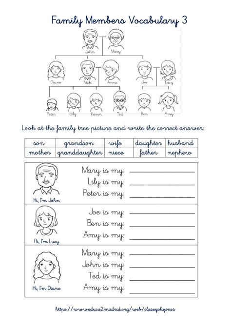 Family Members 3 - Vocabulary worksheet | Family tree with pictures ...