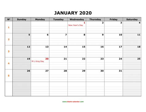 Get 2020 Printable Calendar With Large Squares | Calendar Printables ...