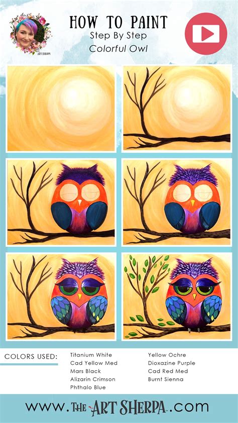 How to paint a colorful owl step by step | Owl canvas painting, Diy ...