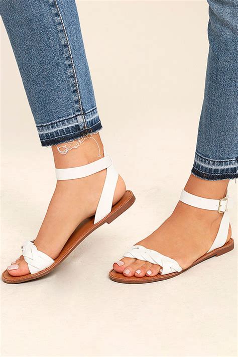 White Ankle Strap Sandals - White Sandals - Flat Sandals - Lulus