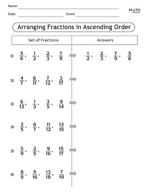 Arranging Fractions in Ascending Order Worksheets | PDF