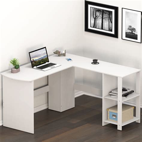 SHW L-Shaped Home Office Wood Corner Desk, White White 51-Inch, L ...