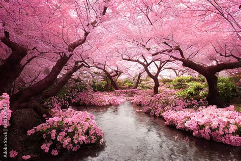 Beautiful cherry blossom sakura garden, spring nature background ...