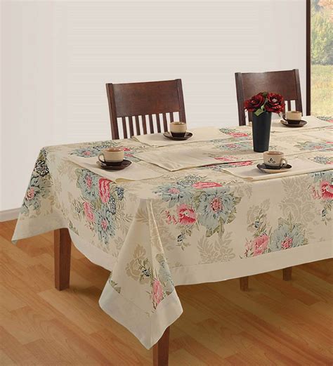 Buy Floral (88x59) Cream Cotton Table Cloth at 41% OFF by Swayam ...