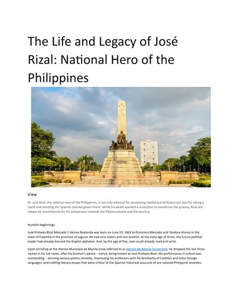 National Hero of the Philippines - The Life and Legacy of José Rizal ...