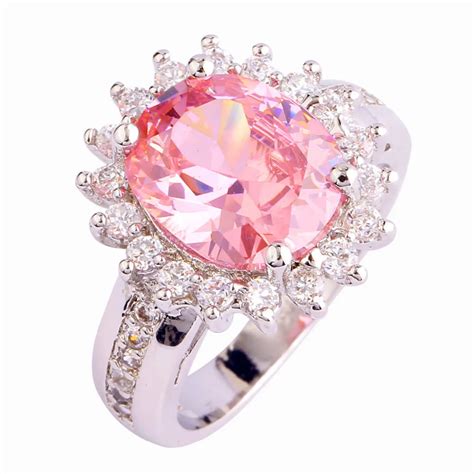 Merthus Fashion Women Jewelry Ring Pink Oval Cut Lab Created Gemstone ...