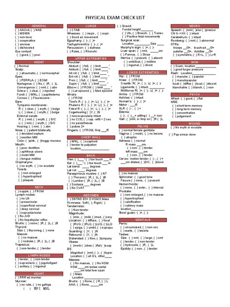 Physical Exam Checklist