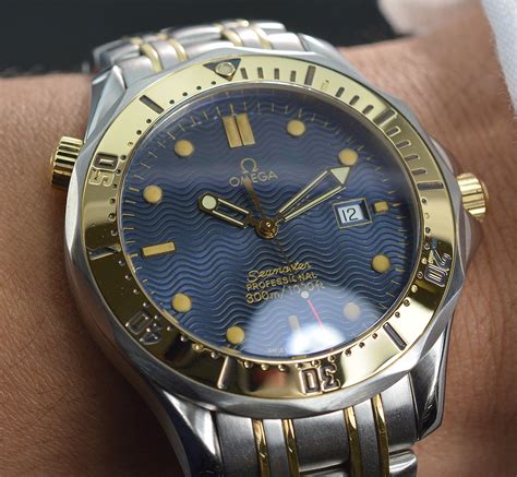 Mens Omega Seamaster Professional 18K Gold/SS 300M Quartz Blue Dial ...