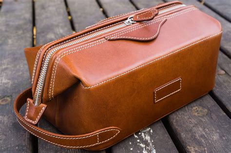 100% Handmade Leather Travel Dopp Kit - Brown - Galen Leather