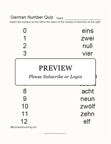 Matching German Numbers - Enchanted Learning