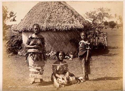 Nuku'alofa, Tonga: three Tongan women in front of a traditional hut ...